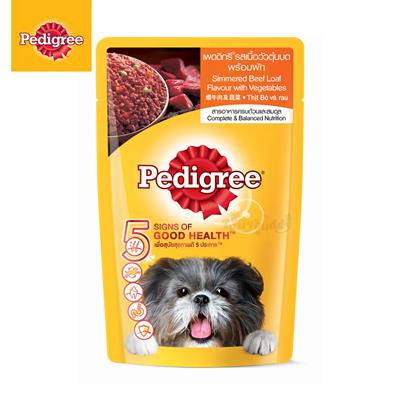(EXP:10/07/2023) เพดดิกรี Pedigree - อาหารเปียกสุนัขแบบซอง รสเนื้อวัวตุ๋นบดพร้อมผัก (130g.)