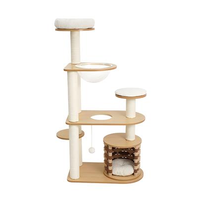 zeze Minimal Cat Furniture - handmade cat condo 4 levels with minimal wood color, high quality material, strong and durable