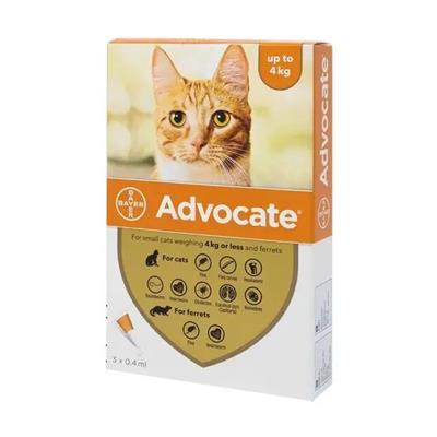 Advocate For Small Cats ยาหยอดป้องกันและกำจัดเห็บหมัดสำหรับแมวน้ำหนัก 0-4 กก. ( 3 หลอด)