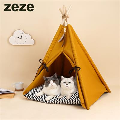 zeze Scandi Pet Tent เต็นท์แมว บ้านแมวทรงเต็นท์ สไตล์สแกนดิเนเวีย สีน้ำตาลธรรมชาติ ผ่อนคลาย เรียบหรู ทำจากผ้าฝ้ายนุ่มสบาย