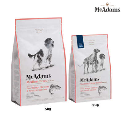 McAdams Medium/Large Breed Free Range Chicken&Salmon แมคอดัมส์ อาหารสุนัขพันธุ์กลาง-ใหญ่ สูตรไก่ฟรีเรนจ์ และแซลมอน (2kg, 5kg, 10kg)
