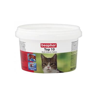 Beaphar Top 10 multivitamin for Cat บีฟาร์ วิตามินรวมสำหรับแมว รสกุ้ง (180 เม็ด)