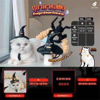 (พร้อมส่ง) purrpet หมวกแม่มด (ไฟกระพริบ) หมวกแมวฮาโลวีน หมวกสุนัข Halloween หมวกแฟนซี